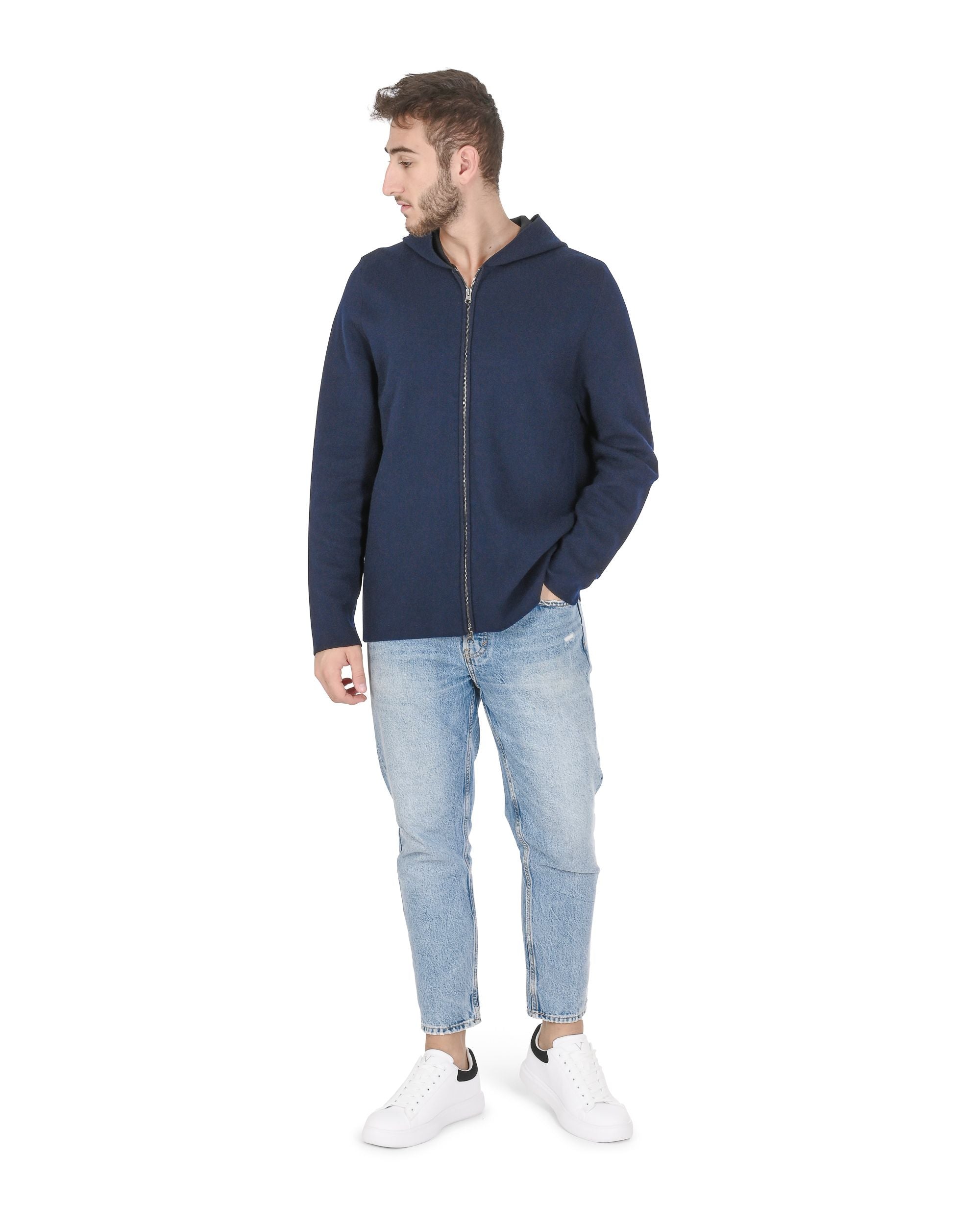 Felpa con cappuccio da uomo in cashmere Crown of Edinburgh COE 0055 NAVY