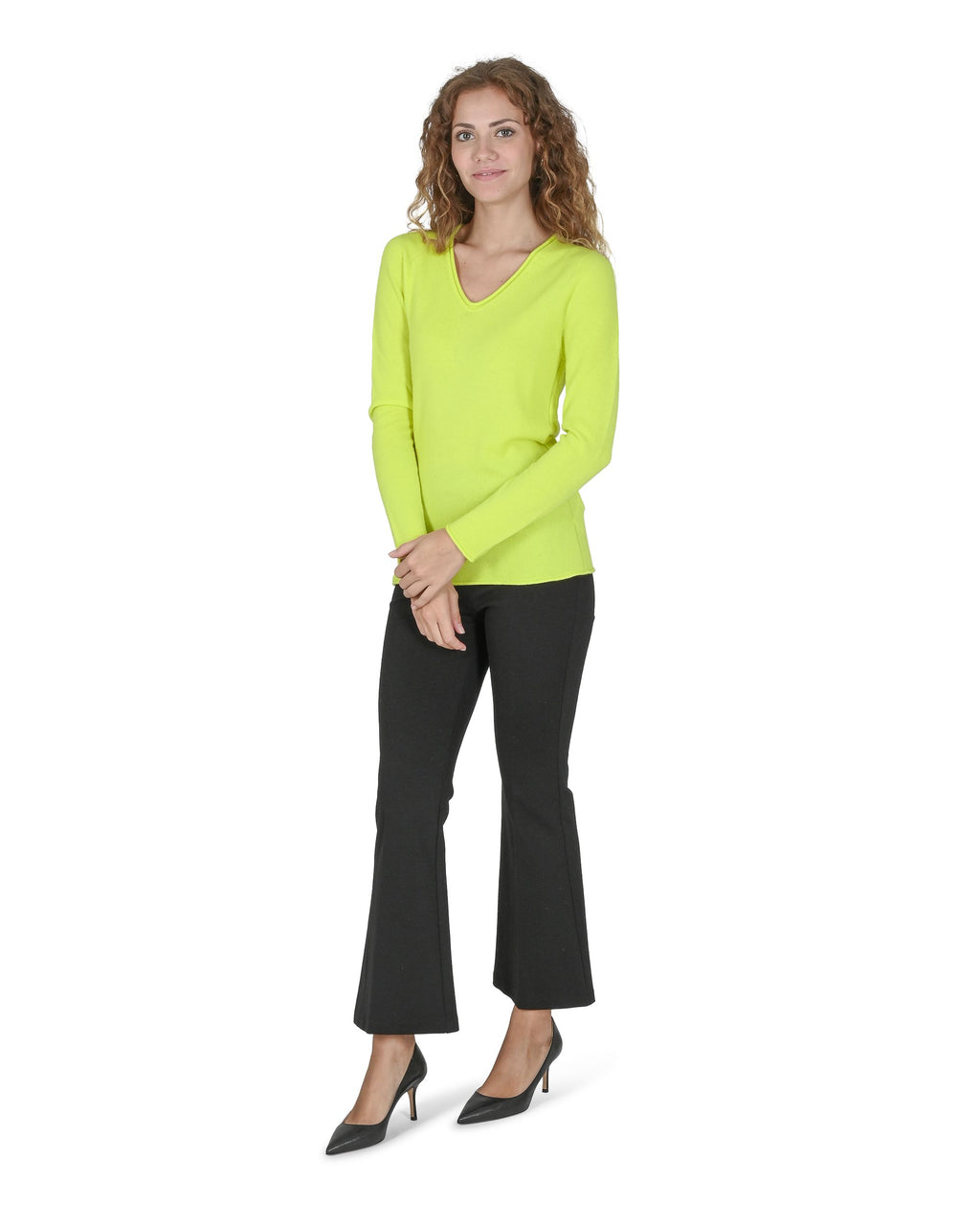 Maglione da donna con scollo a V in cashmere Crown of Edinburgh COE 0022 GIALLO
