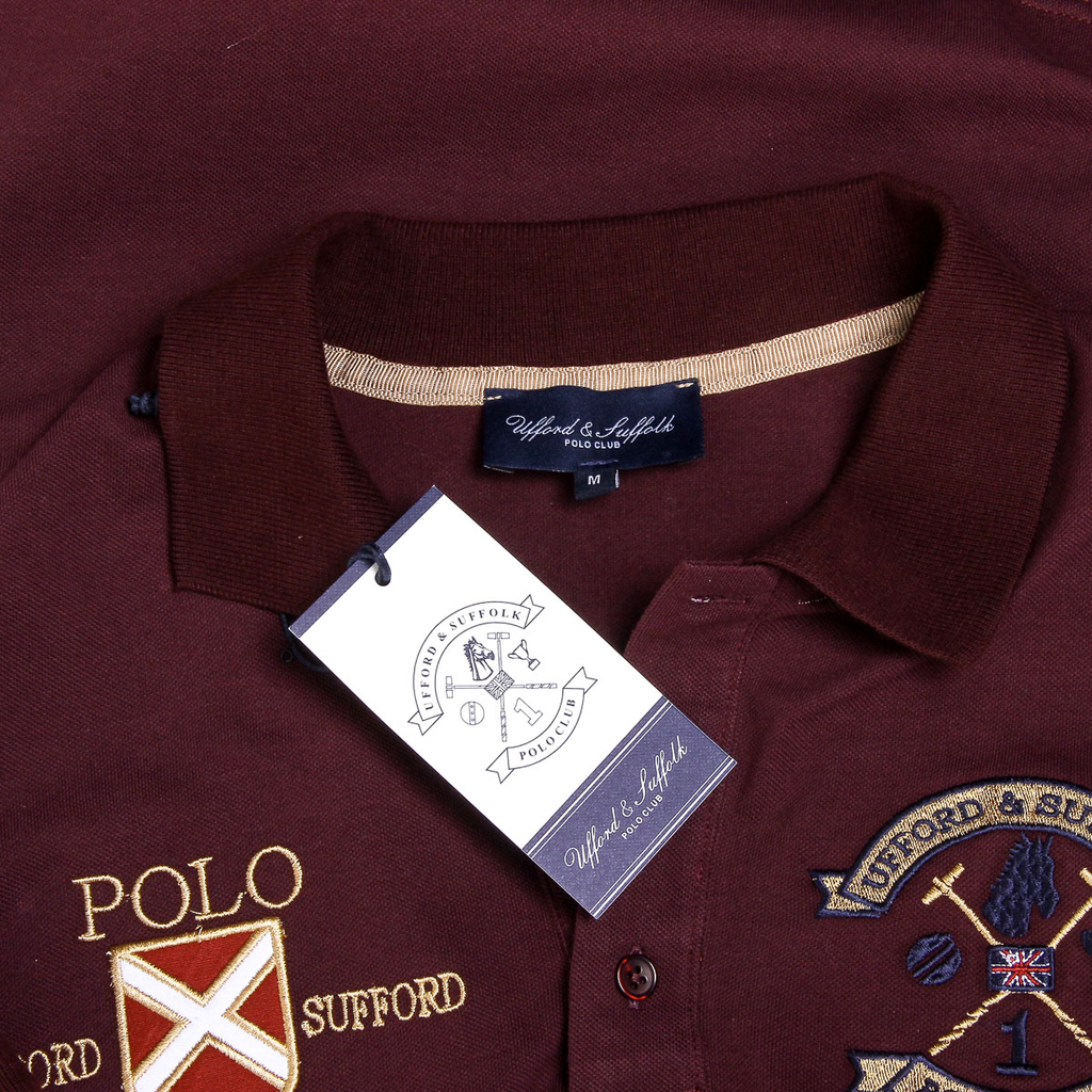Polo da uomo a maniche corte Ufford & Suffolk Polo Club US007 BORDEAUX