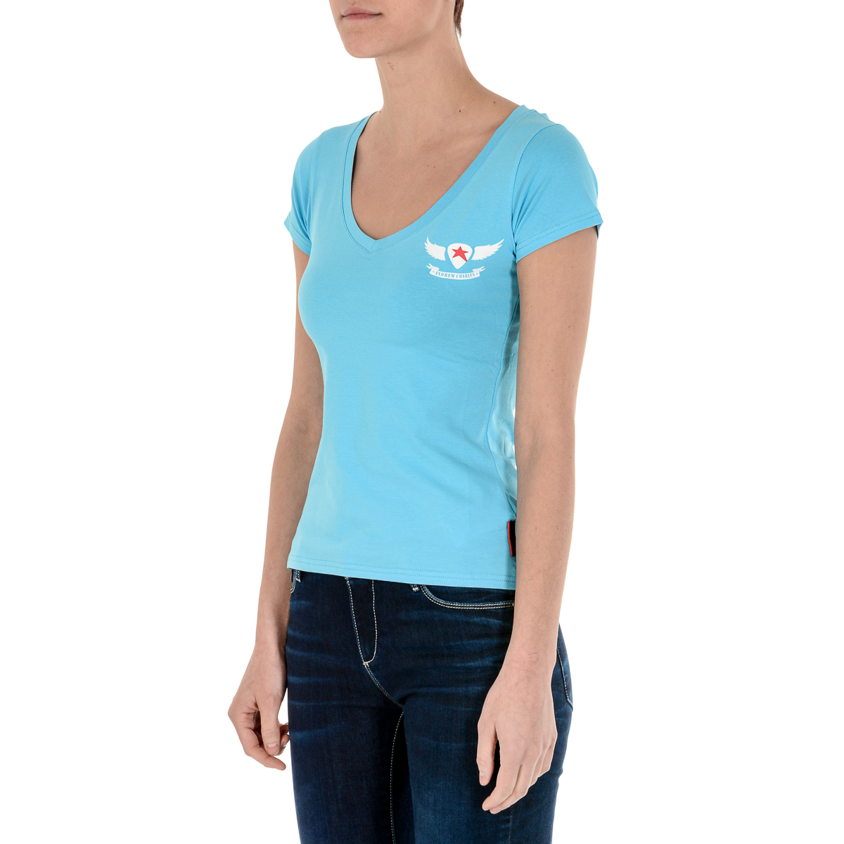 Andrew Charles T-shirt da donna a maniche corte con scollo a V, colore azzurro TAPIWA