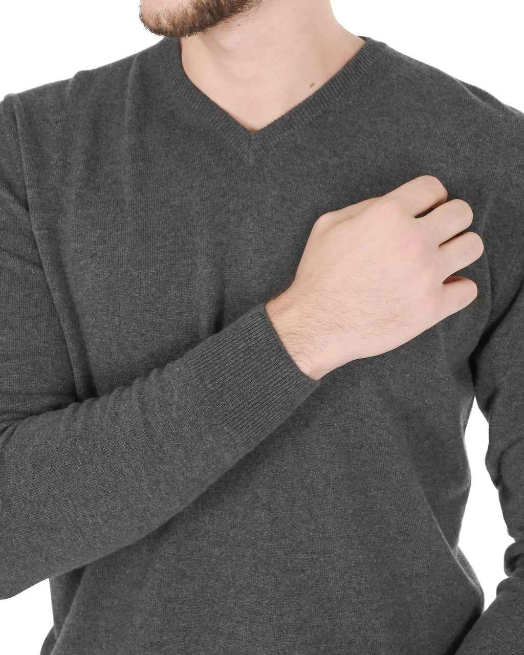 Maglione da uomo in cashmere con scollo a V Crown of Edinburgh COE 0012 GRIGIO SCURO