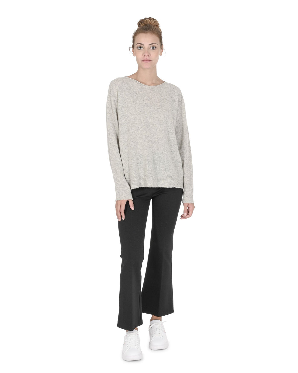 Maglione oversize con scollo a barca da donna in cashmere Crown of Edinburgh COE 008 GRIGIO MELANGE