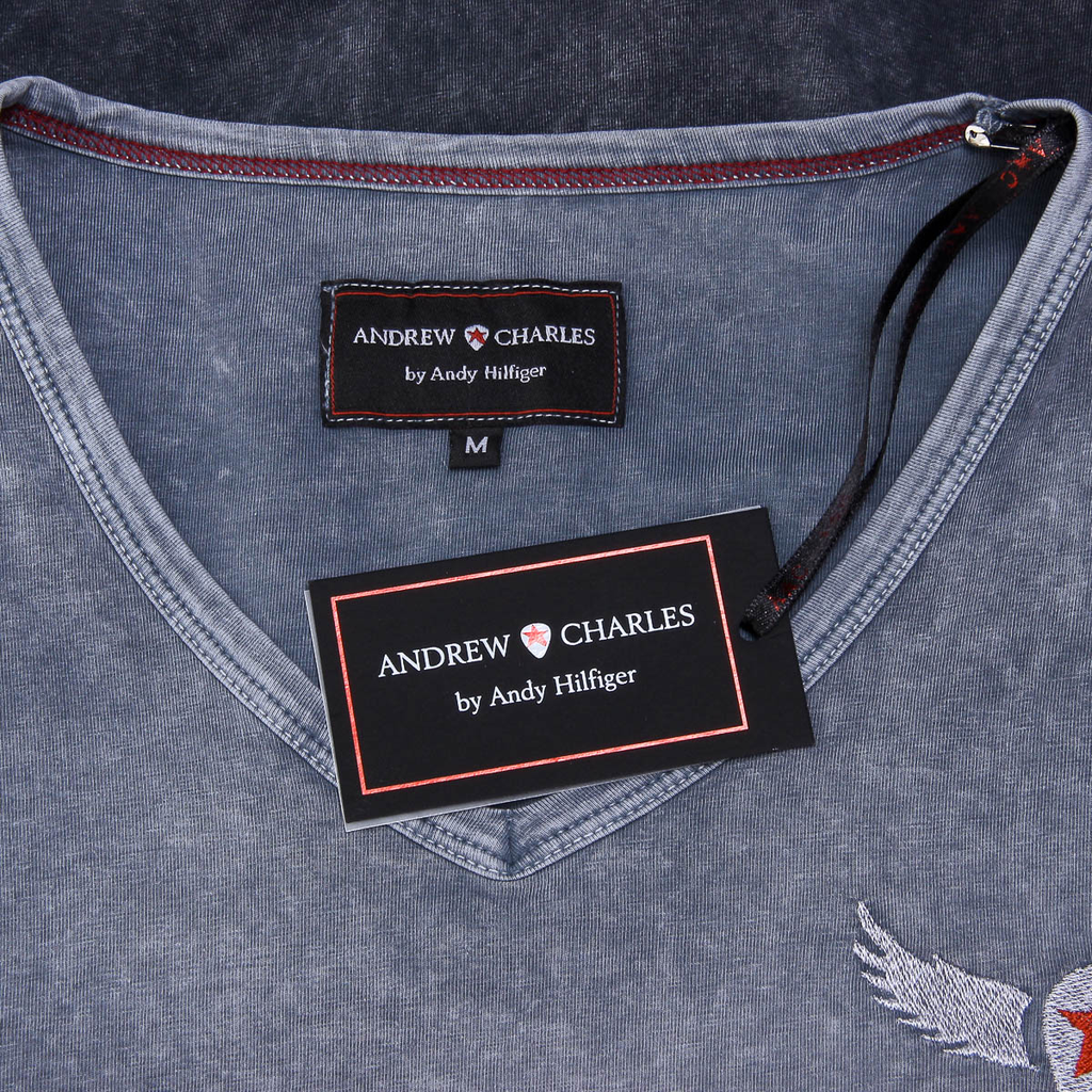 Andrew Charles T-shirt da uomo a maniche corte con scollo a V, grigia ELI
