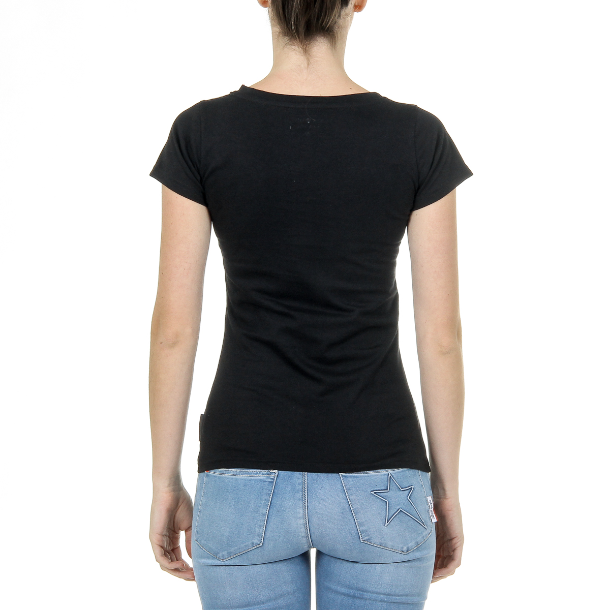 Andrew Charles T-shirt da donna a maniche corte con scollo a V, nera TAPIWA