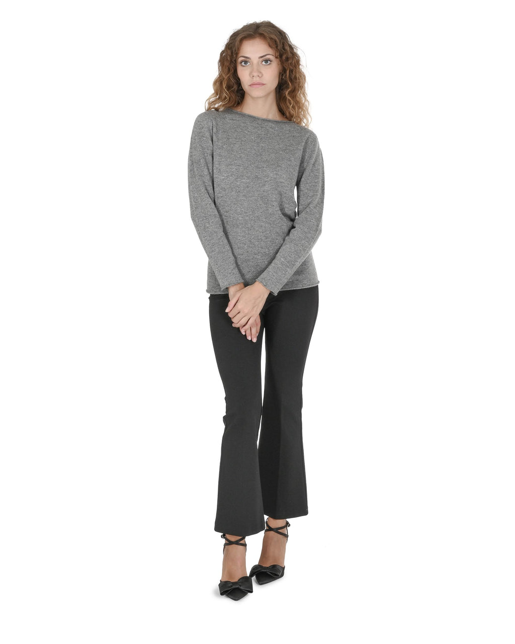 Maglione da donna con scollo a barca in cashmere Crown of Edinburgh COE 0025 GRIGIO