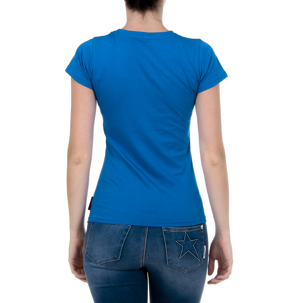 Andrew Charles Maglietta da donna a maniche corte con scollo rotondo blu TARANA