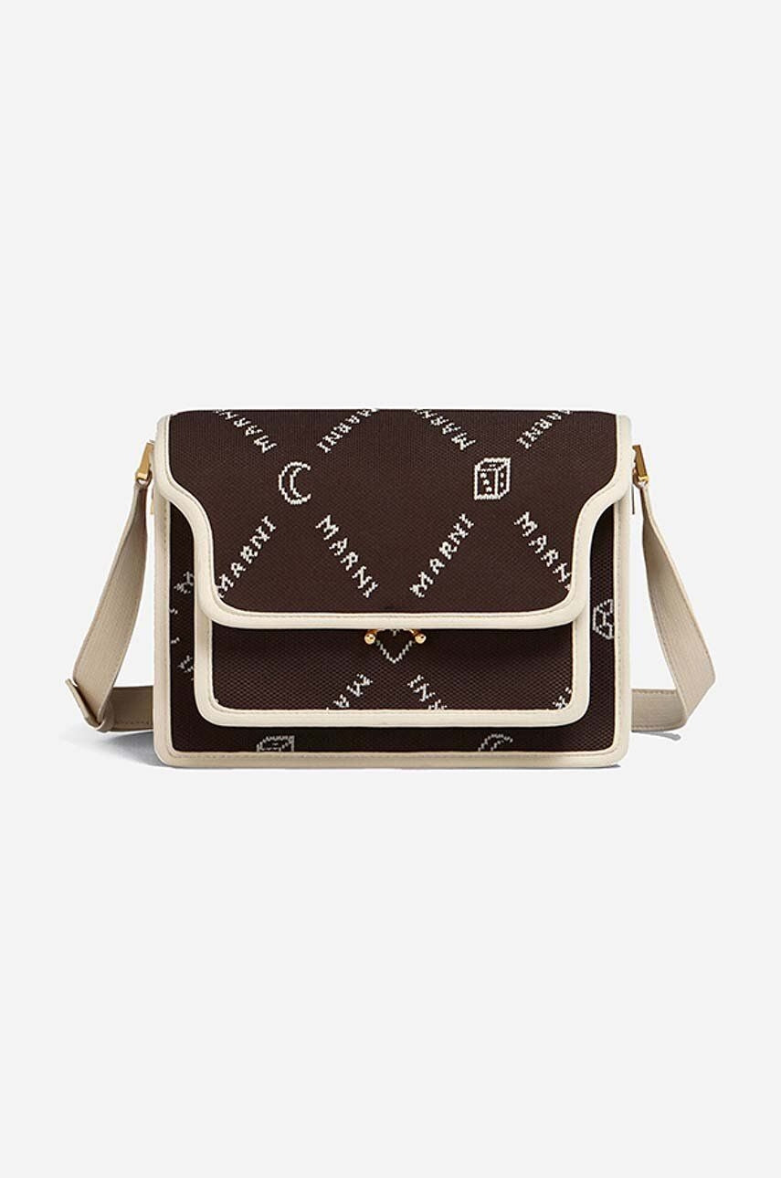 Borsa a tracolla in tessuto Marni Monogram marrone