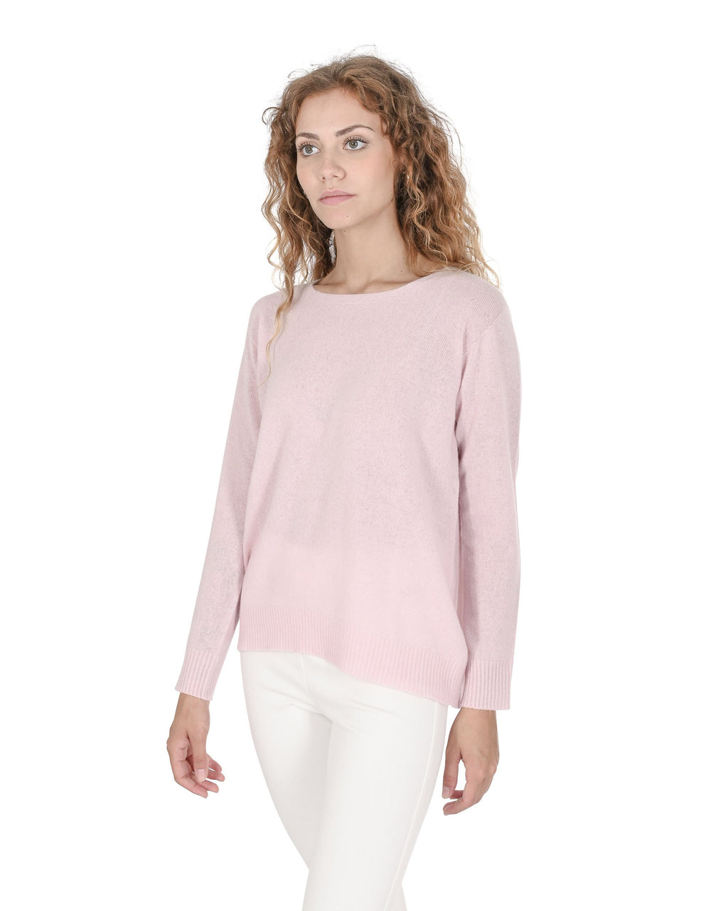 Maglione da donna in cashmere con scollo quadrato Crown of Edinburgh COE 006 ROSA CIPRIA