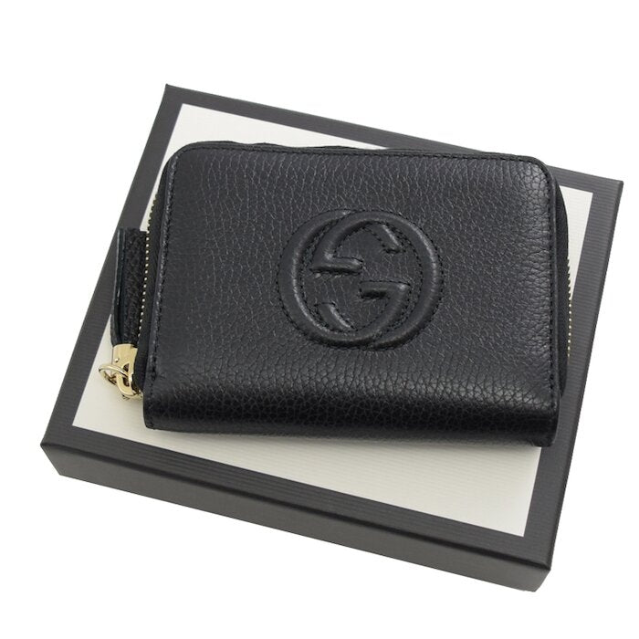 Portafoglio piccolo con cerniera Soho in pelle con stampa GG Gucci nero