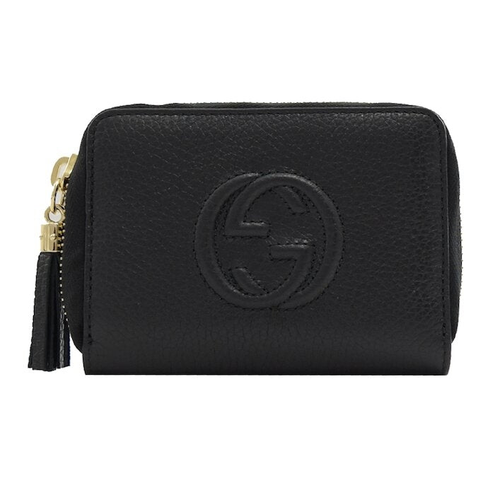 Portafoglio piccolo con cerniera Soho in pelle con stampa GG Gucci nero