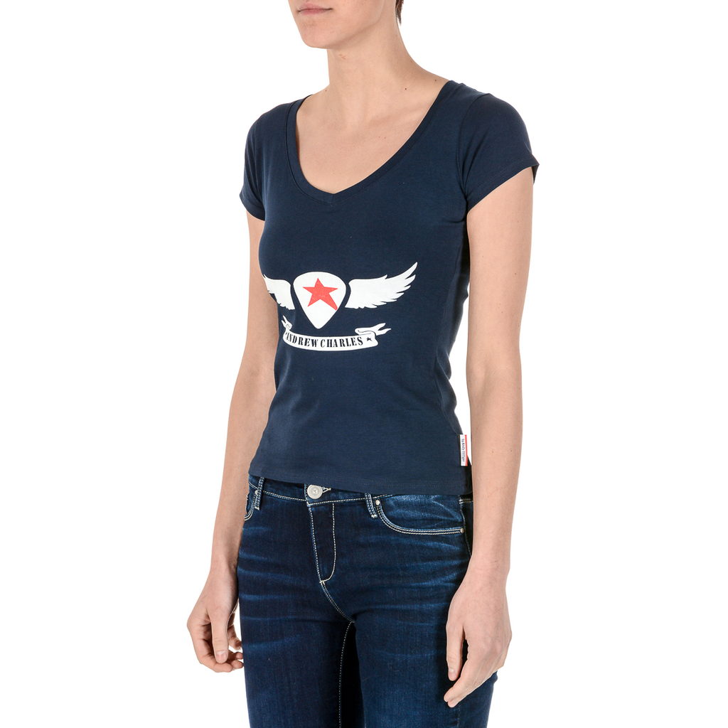 Andrew Charles T-shirt da donna a maniche corte con scollo a V blu TAPIWA
