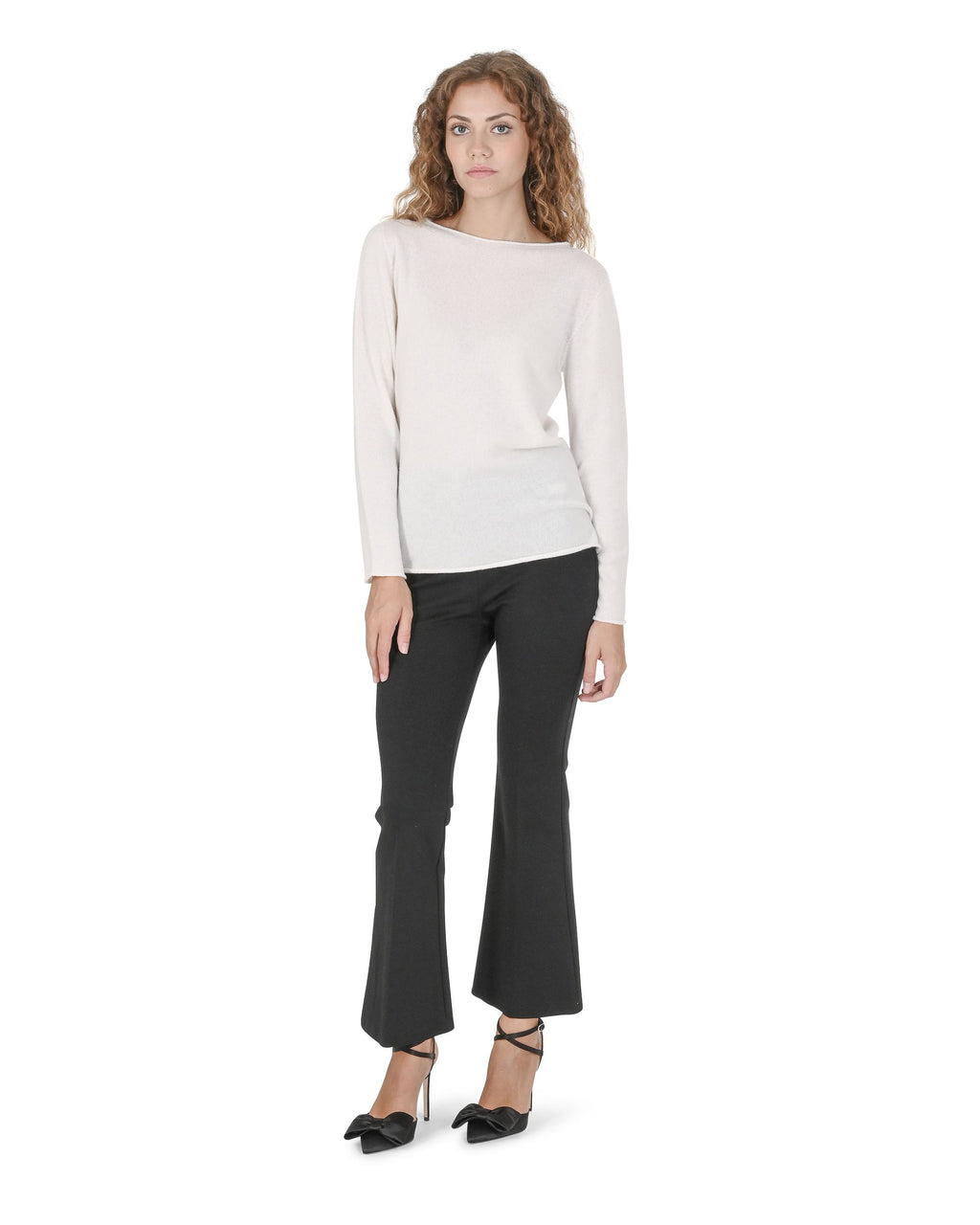 Maglione da donna con scollo a barca in cashmere Crown of Edinburgh COE 0025 CREMA