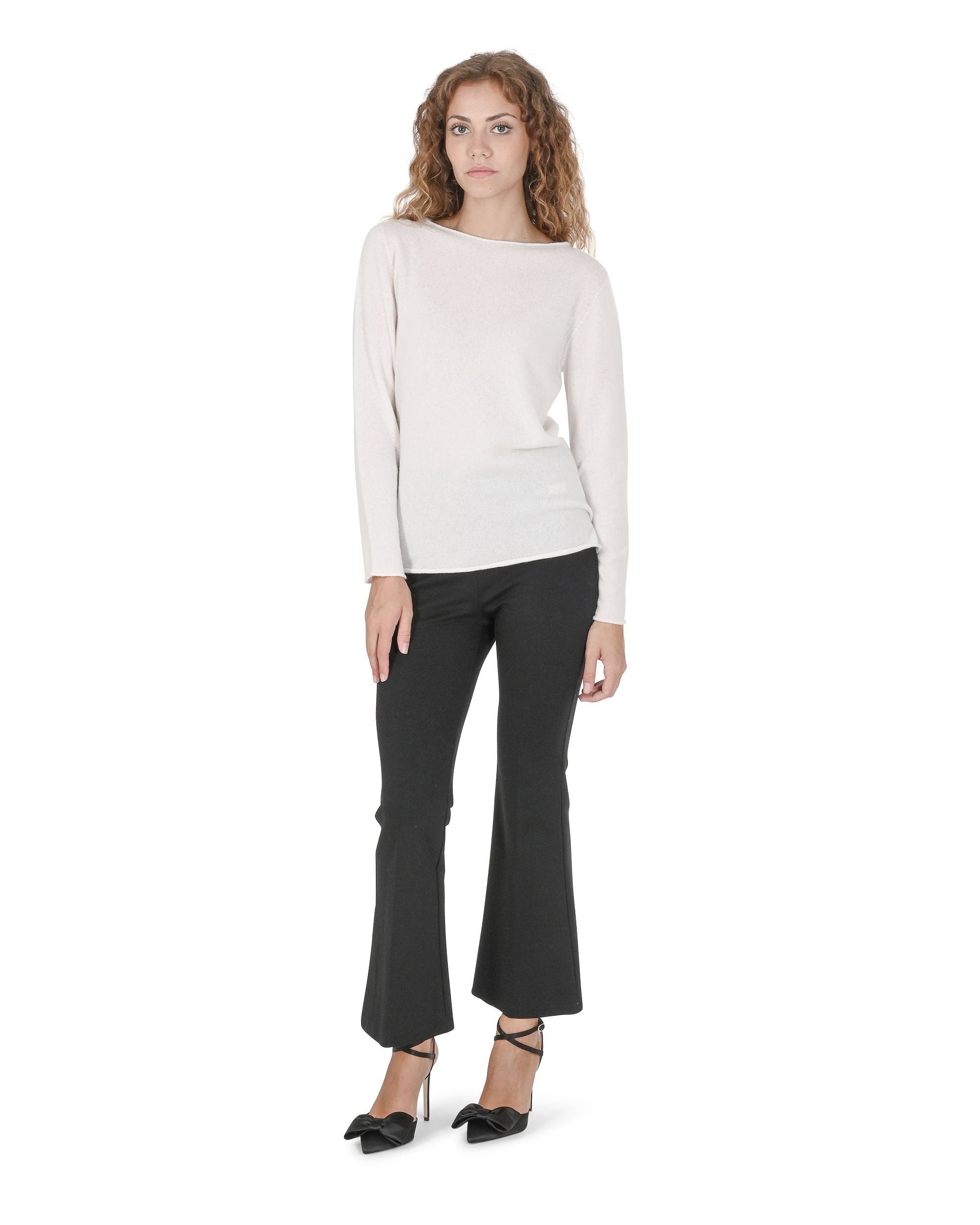 Maglione da donna con scollo a barca in cashmere Crown of Edinburgh COE 0025 CREMA