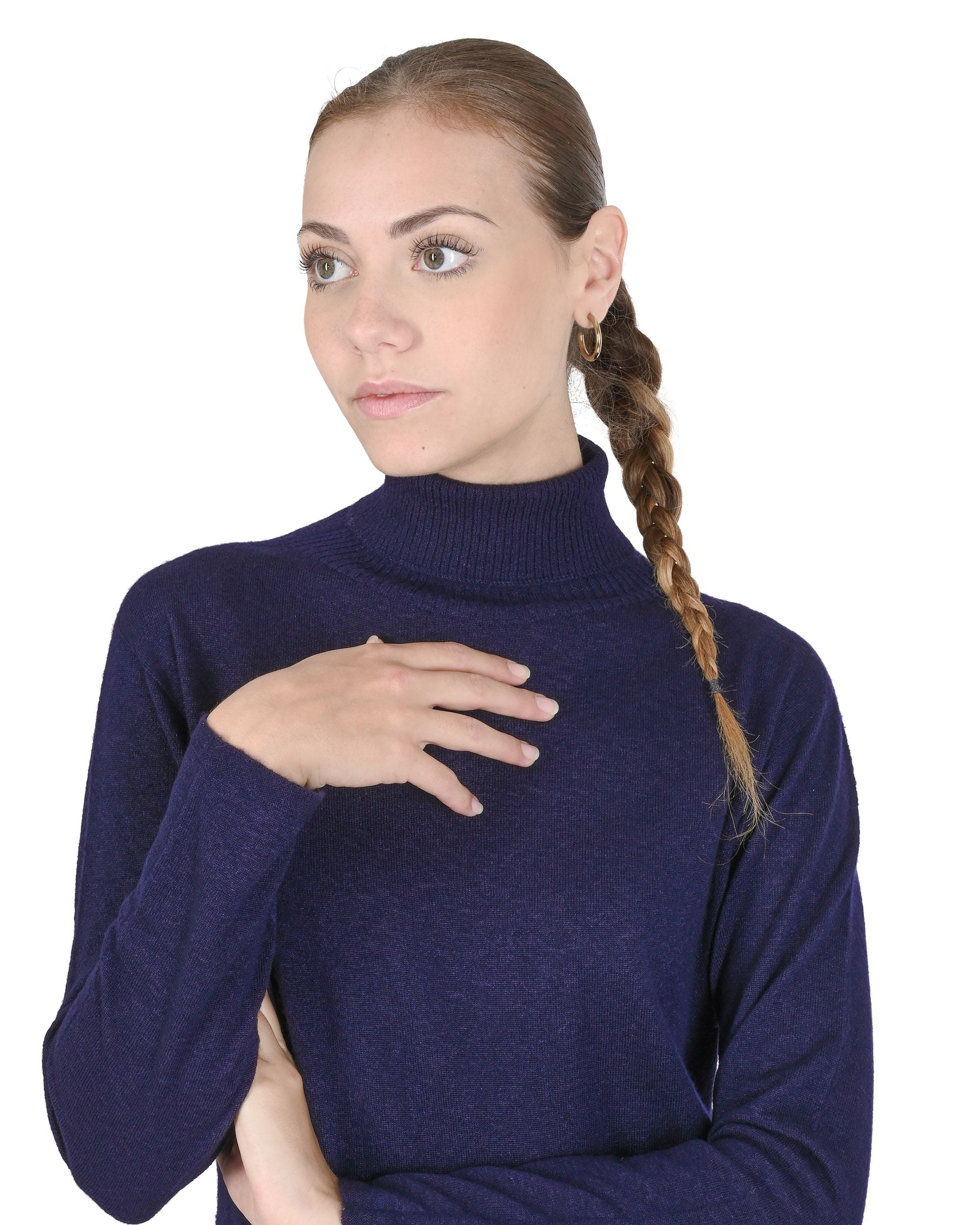 Maglione dolcevita da donna in cashmere Crown of Edinburgh COE 0020 BLU NAVY