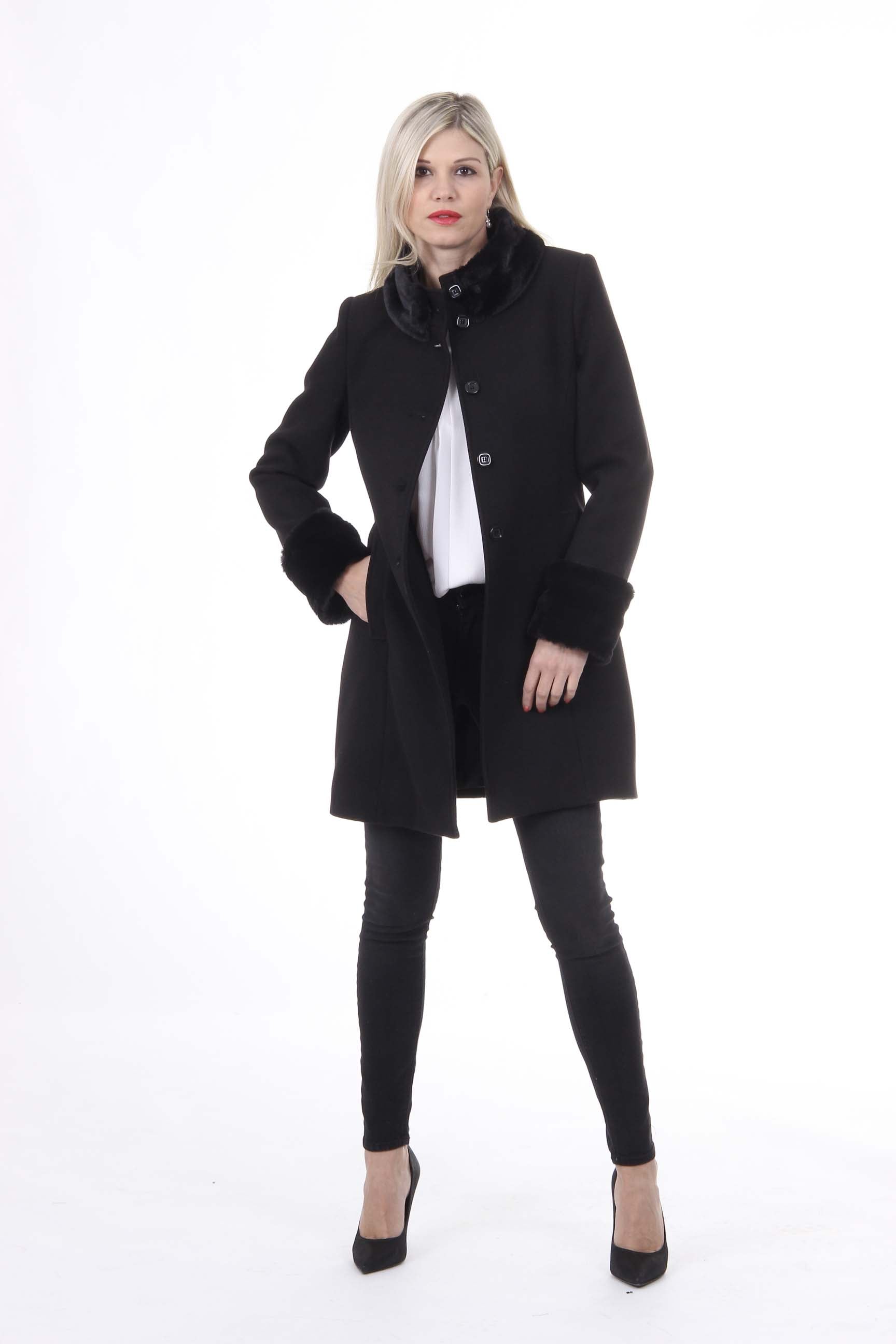 Cappotto da donna V 1969 Italia CAPPOTTO LINDA TESS. VELLUTO + PELLICCIA NERO