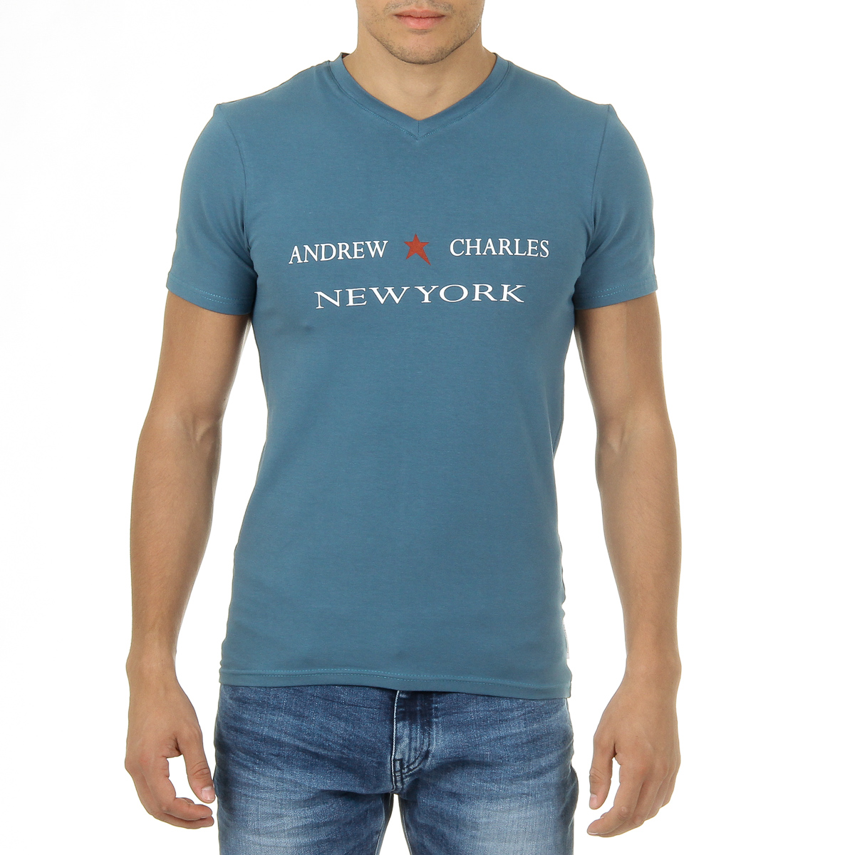 Andrew Charles Maglietta da uomo a maniche corte con scollo a V, verde KENAN