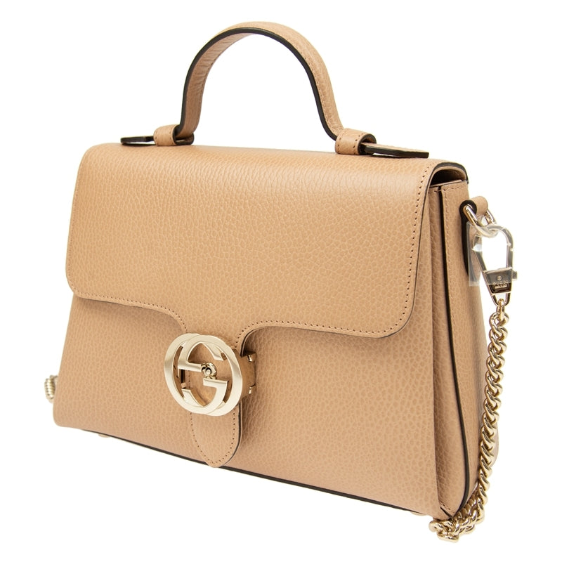 Borsa Gucci Interlocking in pelle con catena beige