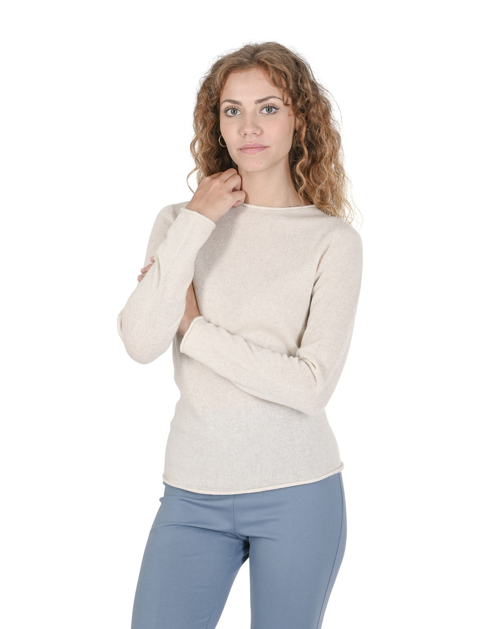 Maglione da donna con scollo a barca in cashmere Crown of Edinburgh COE 007 SAND