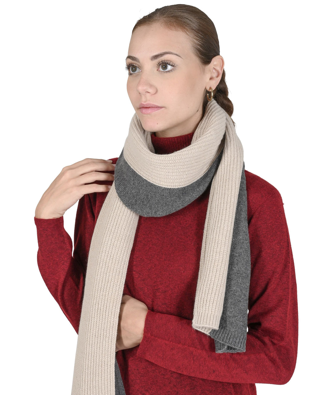 Sciarpa da donna in cashmere Crown of Edinburgh COE 0052 GRIGIO SCURO BEIGE