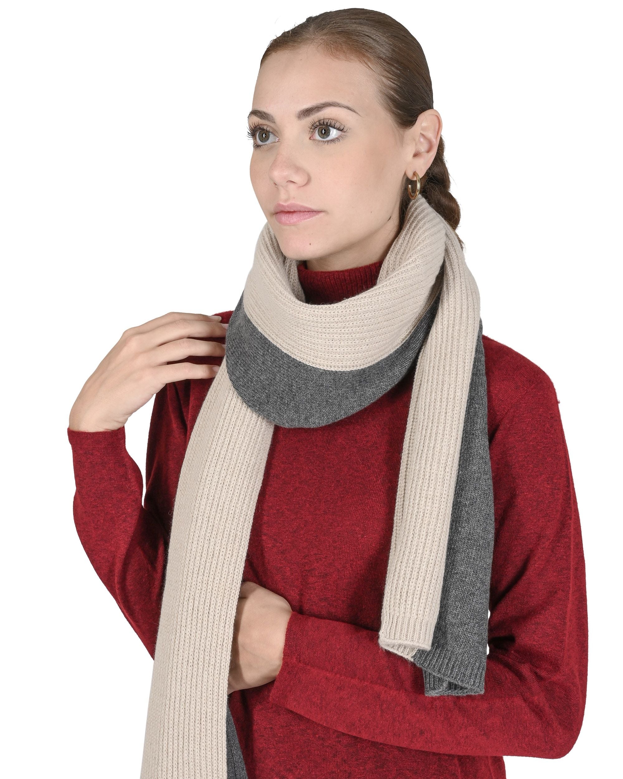 Sciarpa da donna in cashmere Crown of Edinburgh COE 0052 GRIGIO SCURO BEIGE
