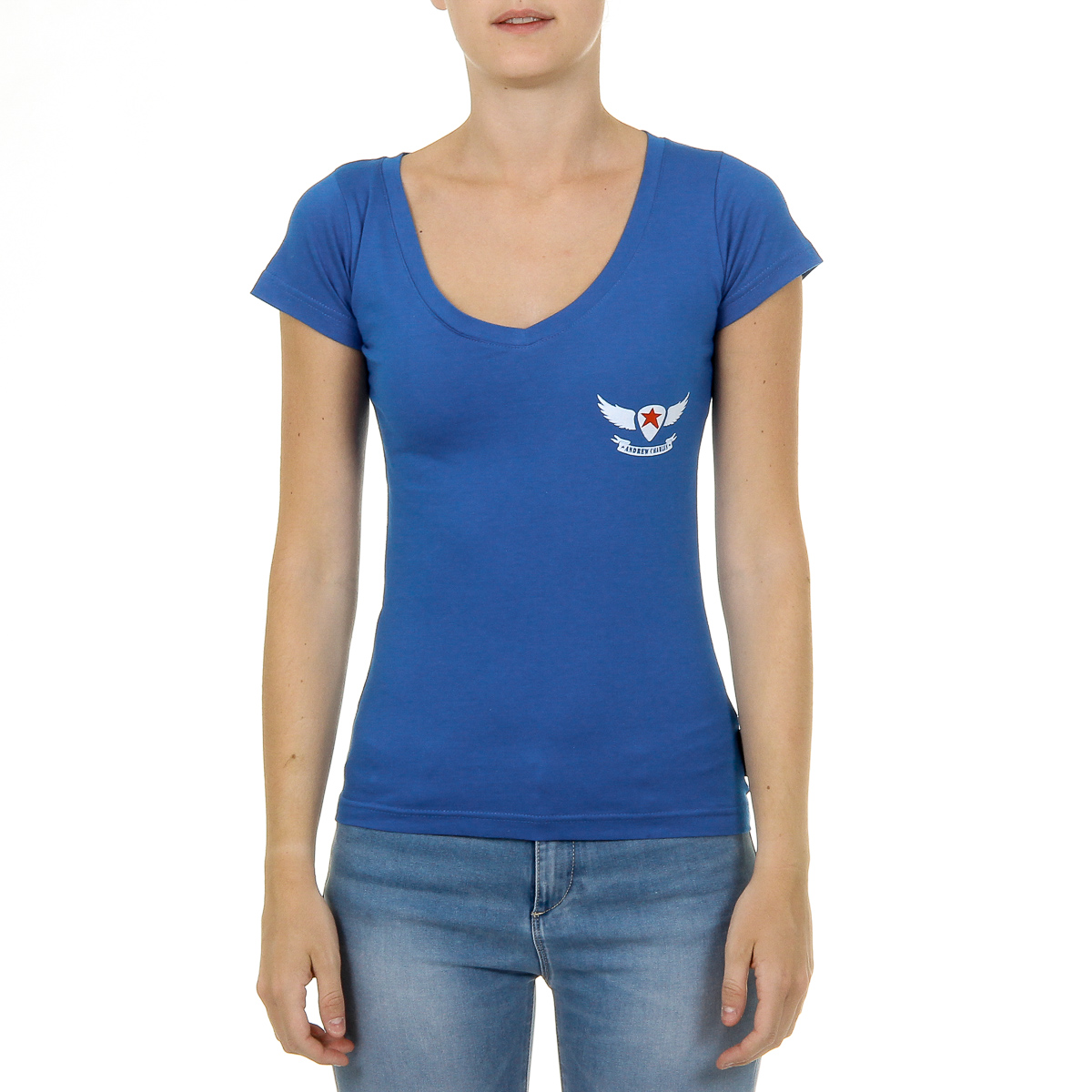 Andrew Charles T-shirt da donna a maniche corte con scollo a V blu TAPIWA