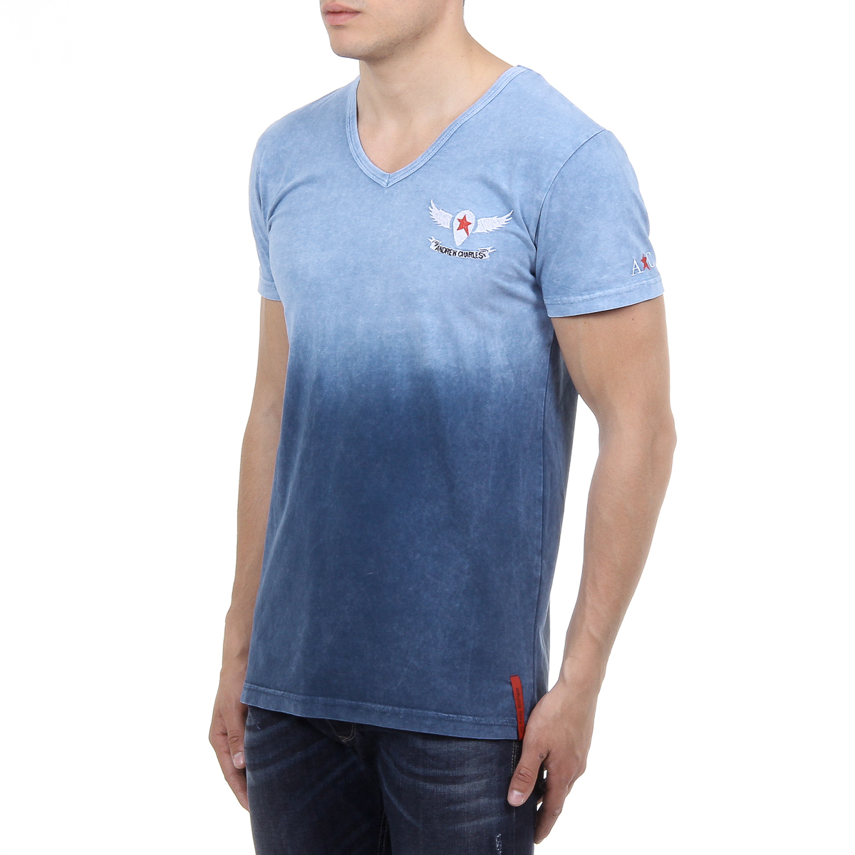 Andrew Charles Maglietta da uomo a maniche corte con scollo a V blu ELI
