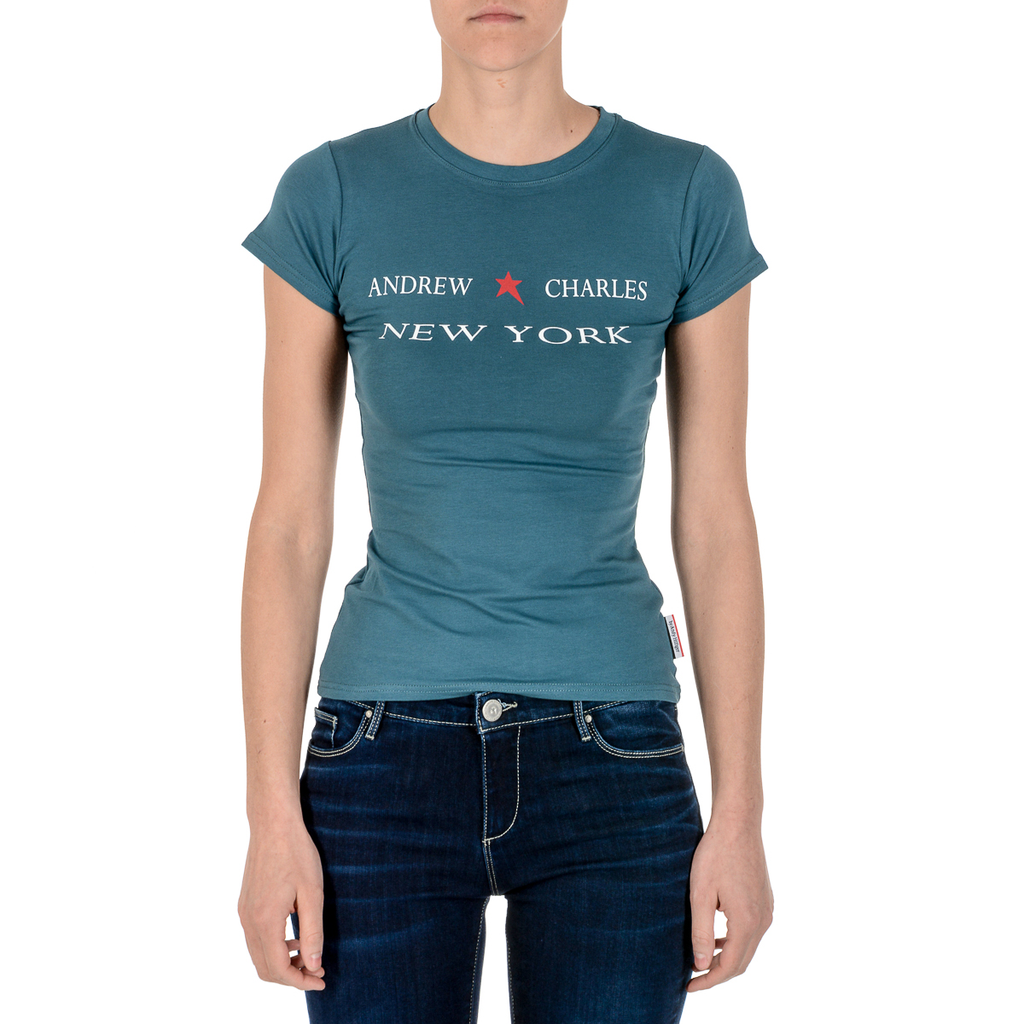 Andrew Charles T-shirt da donna a maniche corte con scollo rotondo verde TARANA