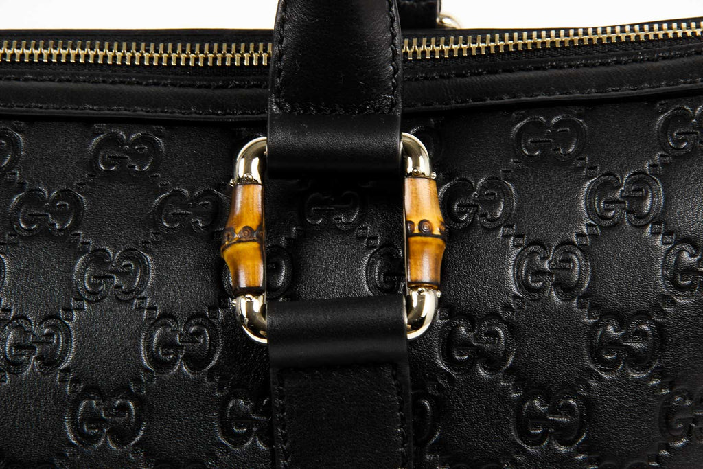 Borsa a mano Gucci da donna in pelle e bambù GG Guccissima