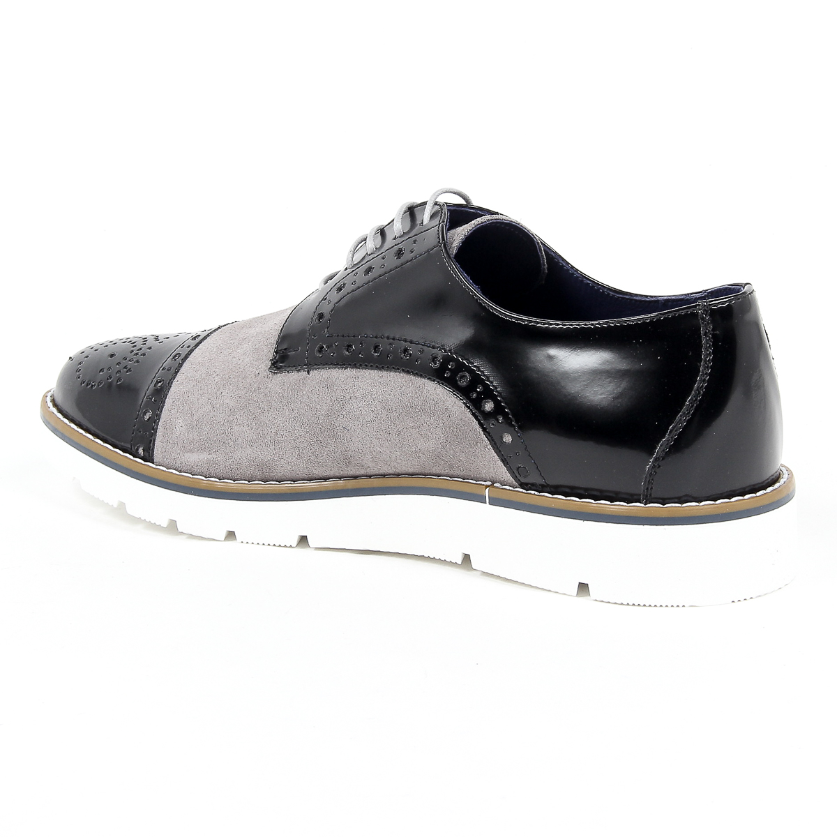Andrew Charles Mens Brogue Oxford Shoe 911 ABRASIVATO CAM NERO GRIGIO