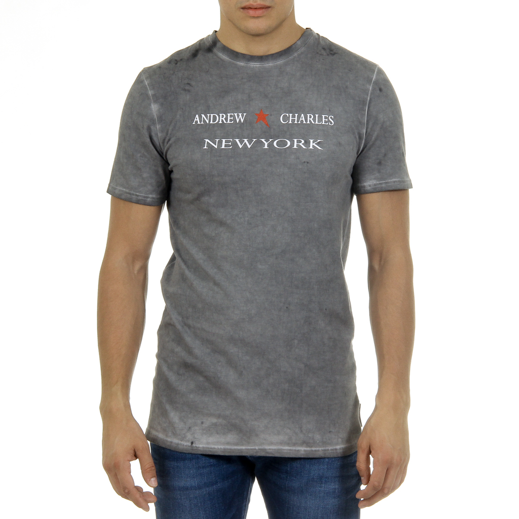 Andrew Charles T-shirt da uomo a maniche corte con scollo rotondo grigio chiaro KARITA
