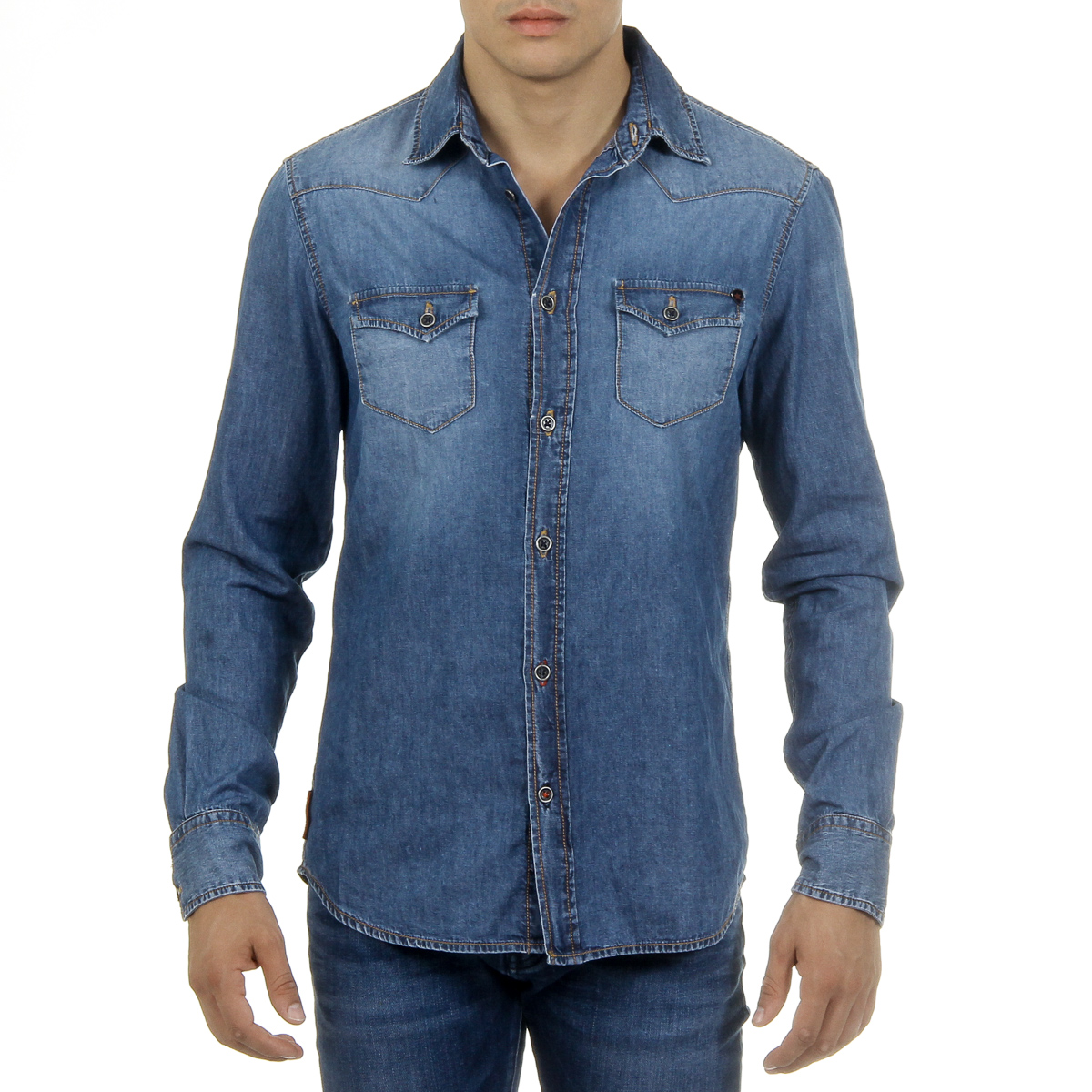 Camicia da uomo Andrew Charles a maniche lunghe in denim CAMILIA