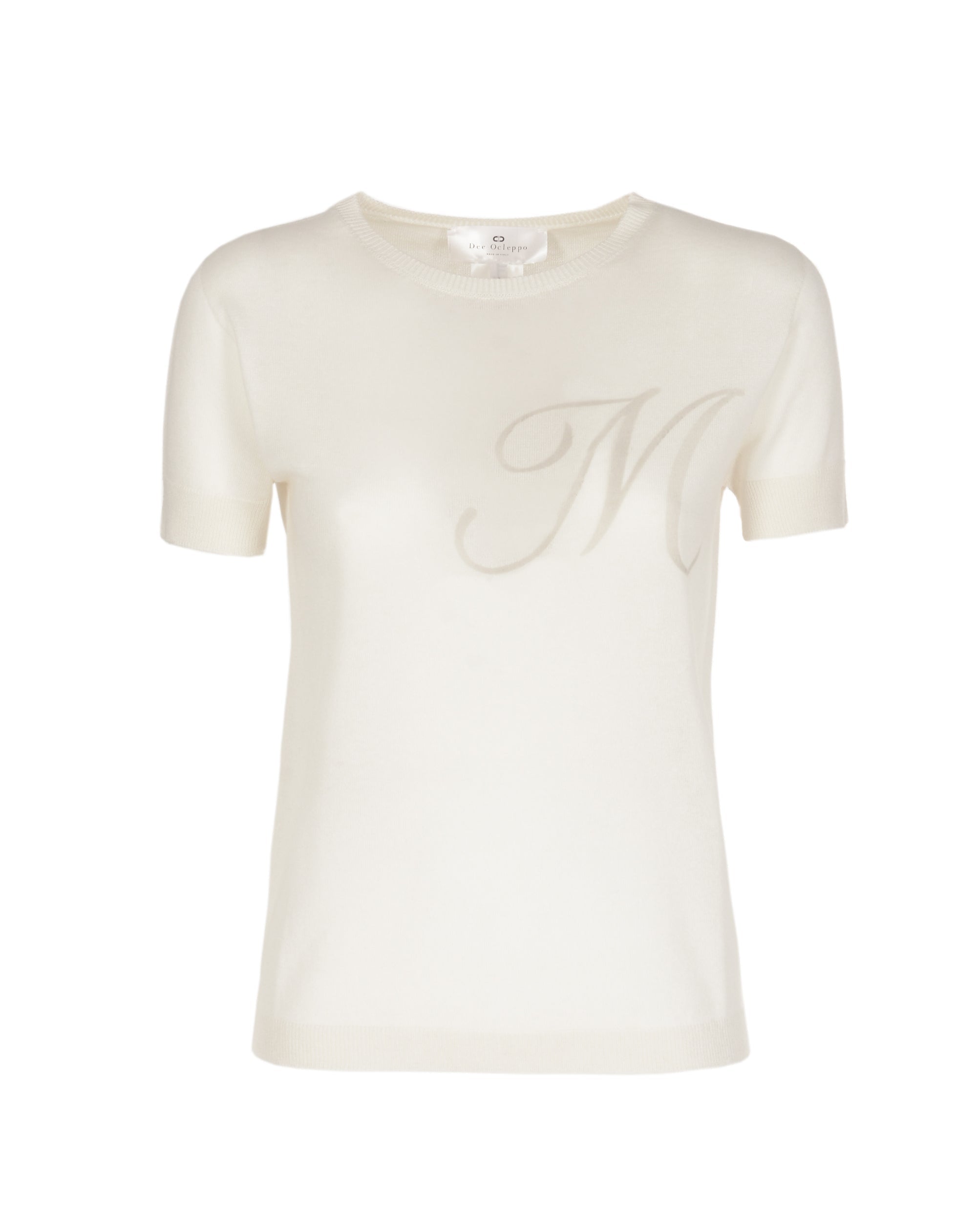 Maglia girocollo estiva in cashmere - Manica corta - Avorio
