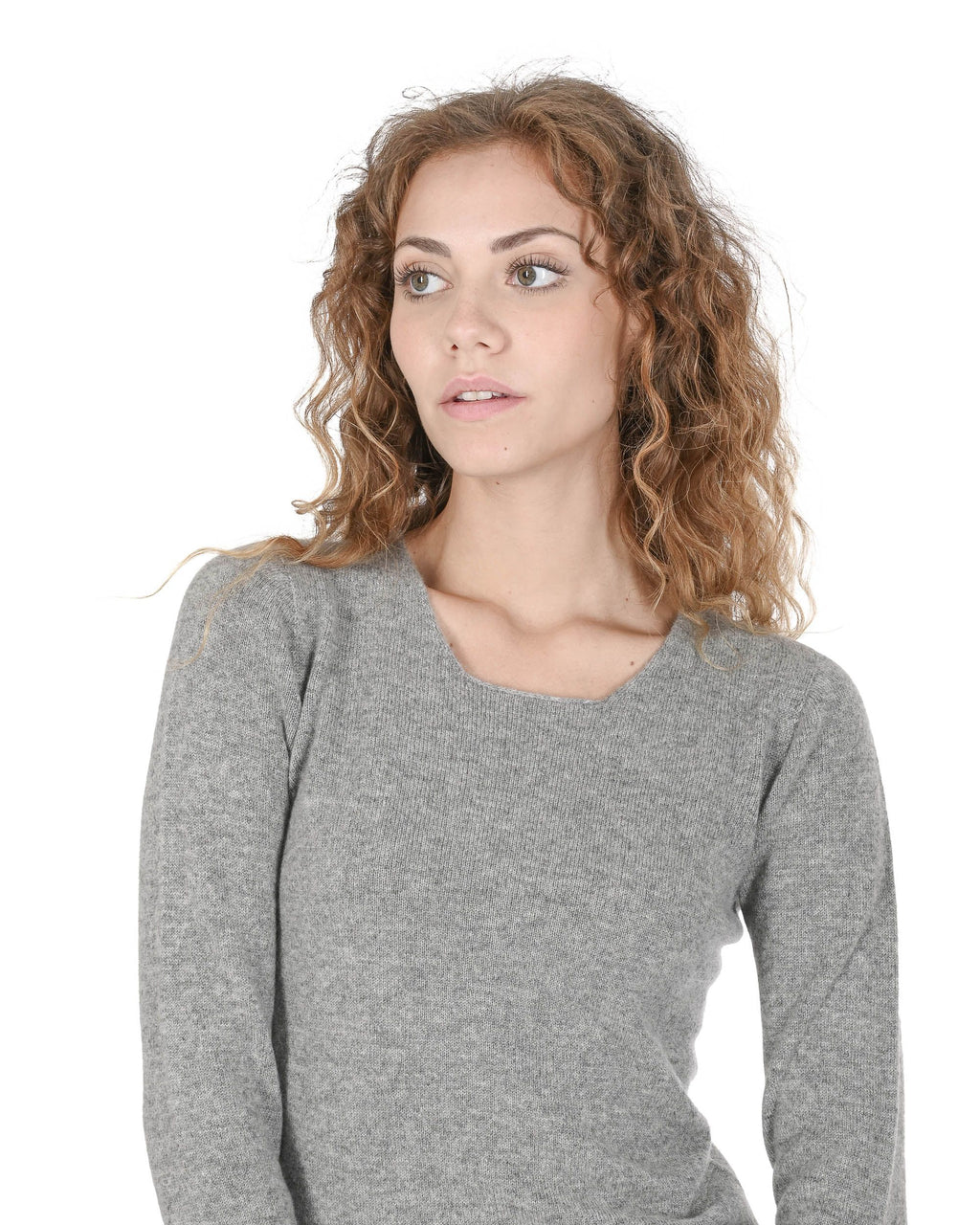 Maglione da donna in cashmere con scollo quadrato Crown of Edinburgh COE 0024 GRIGIO PELTRO