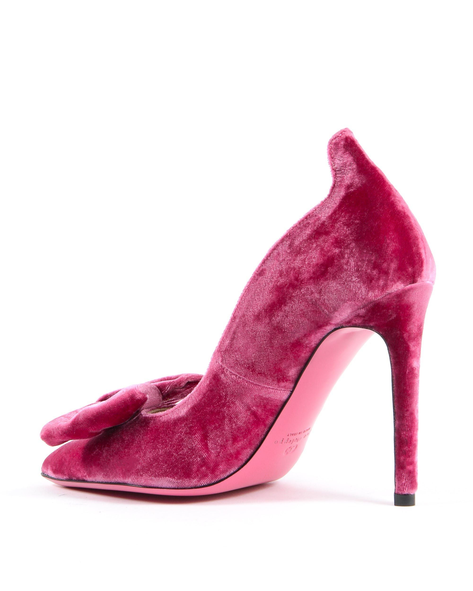 Décolleté con fiocco in velluto da donna - Fuxia