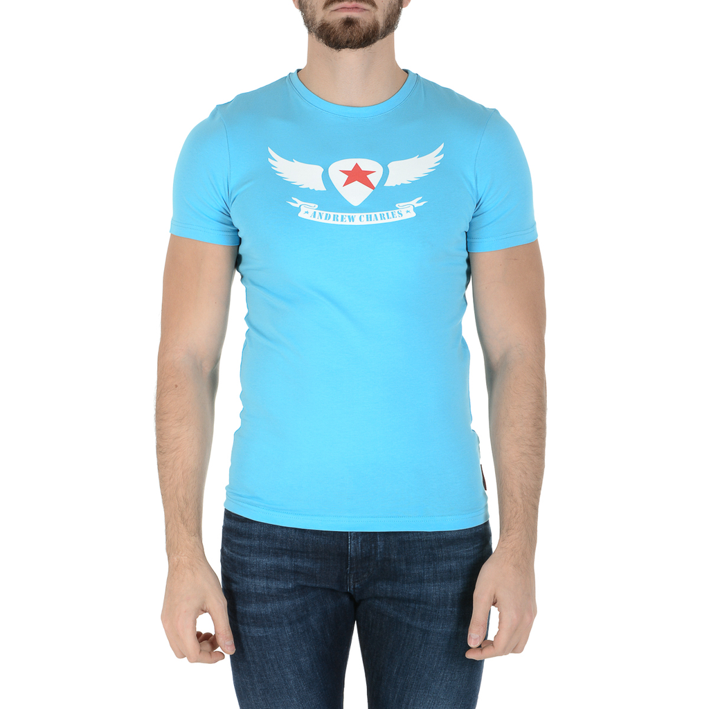 Andrew Charles T-shirt da uomo a maniche corte con scollo rotondo, blu chiaro KEITA