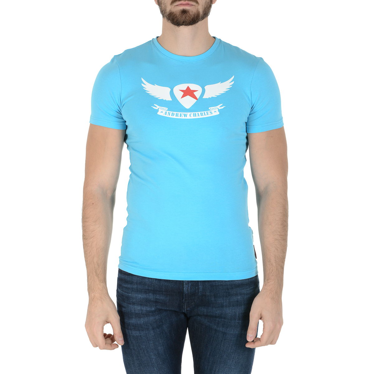 Andrew Charles T-shirt da uomo a maniche corte con scollo rotondo, blu chiaro KEITA