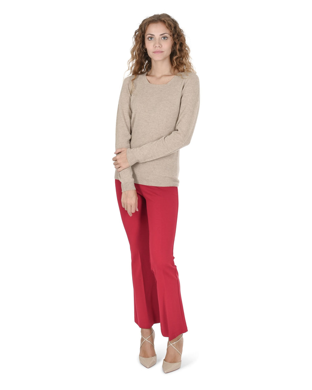 Maglione da donna in cashmere con scollo quadrato Crown of Edinburgh COE 0024 SAND