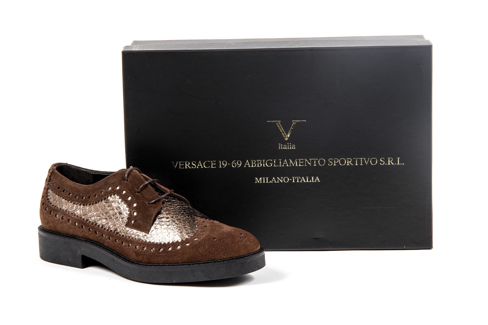 V 1969 Italia Womens Brogue Shoe B1670 VELOUR + PIETRA T. MORO