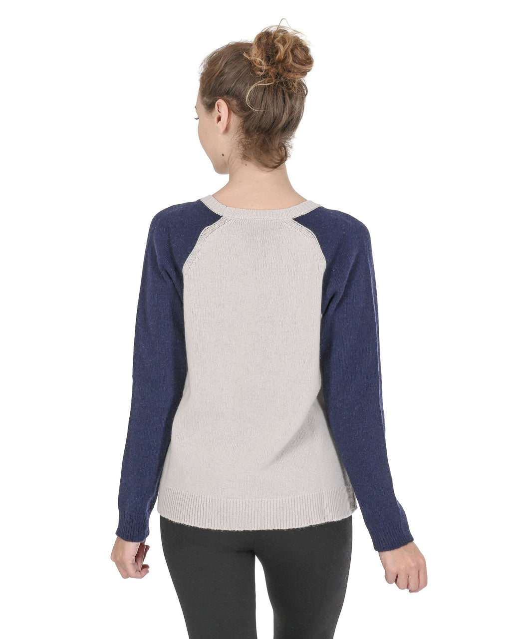 Maglione girocollo da donna in cashmere Crown of Edinburgh COE 0016 CREMA/BLU