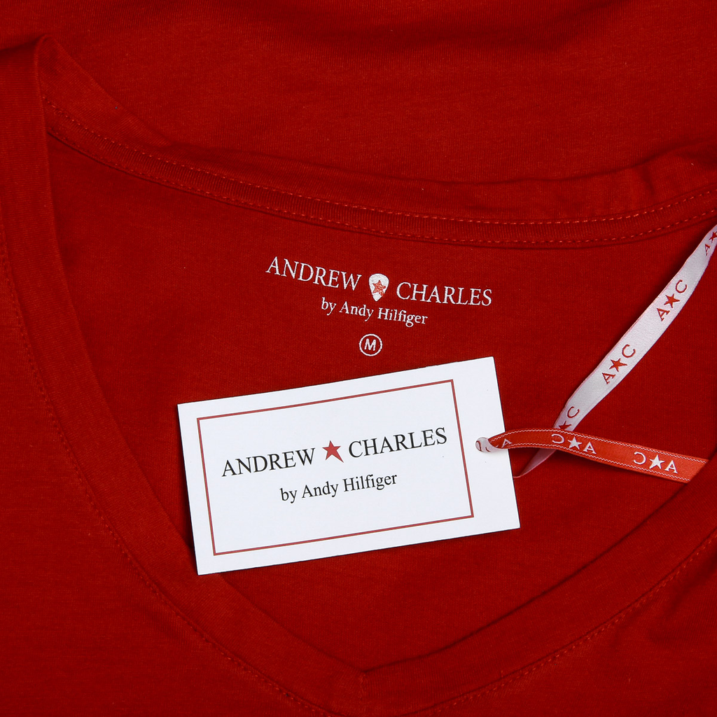 Andrew Charles T-shirt da donna a maniche corte con scollo a V, rossa TAPIWA