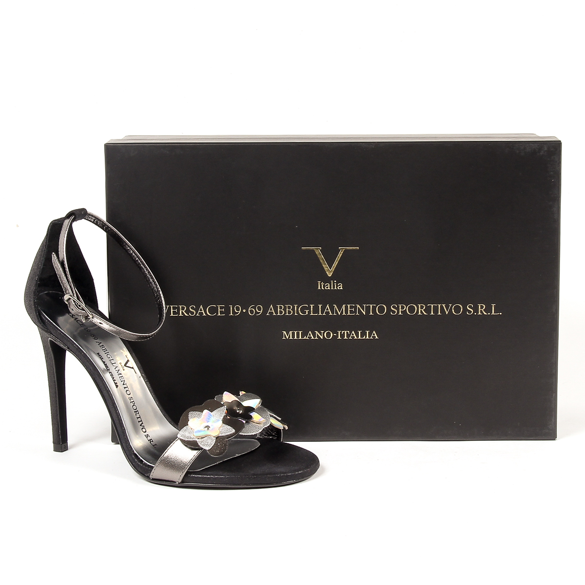 V 1969 Italia Sandalo con cinturino alla caviglia da donna Nero CATALINA