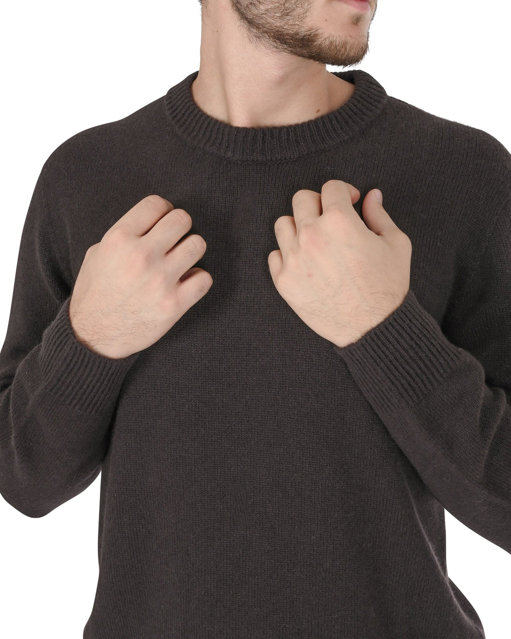 Maglione girocollo da uomo in cashmere Crown of Edinburgh COE 009 MARRONE