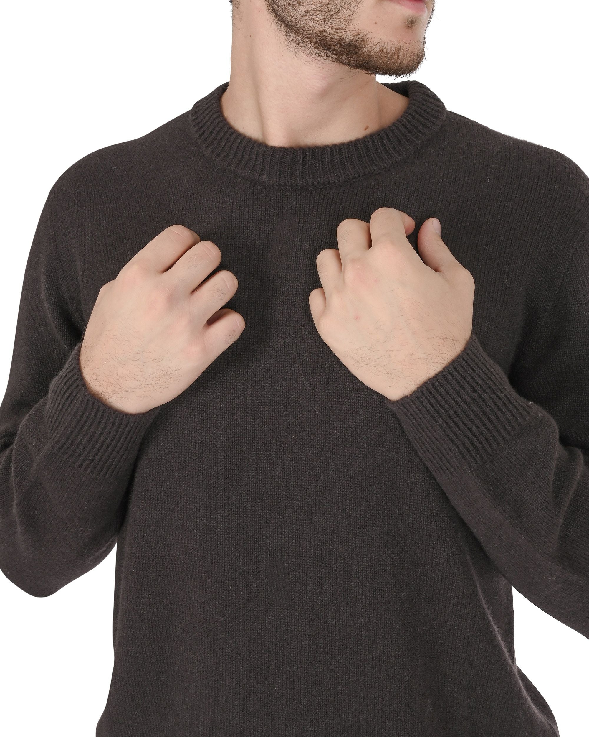 Maglione girocollo da uomo in cashmere Crown of Edinburgh COE 009 MARRONE