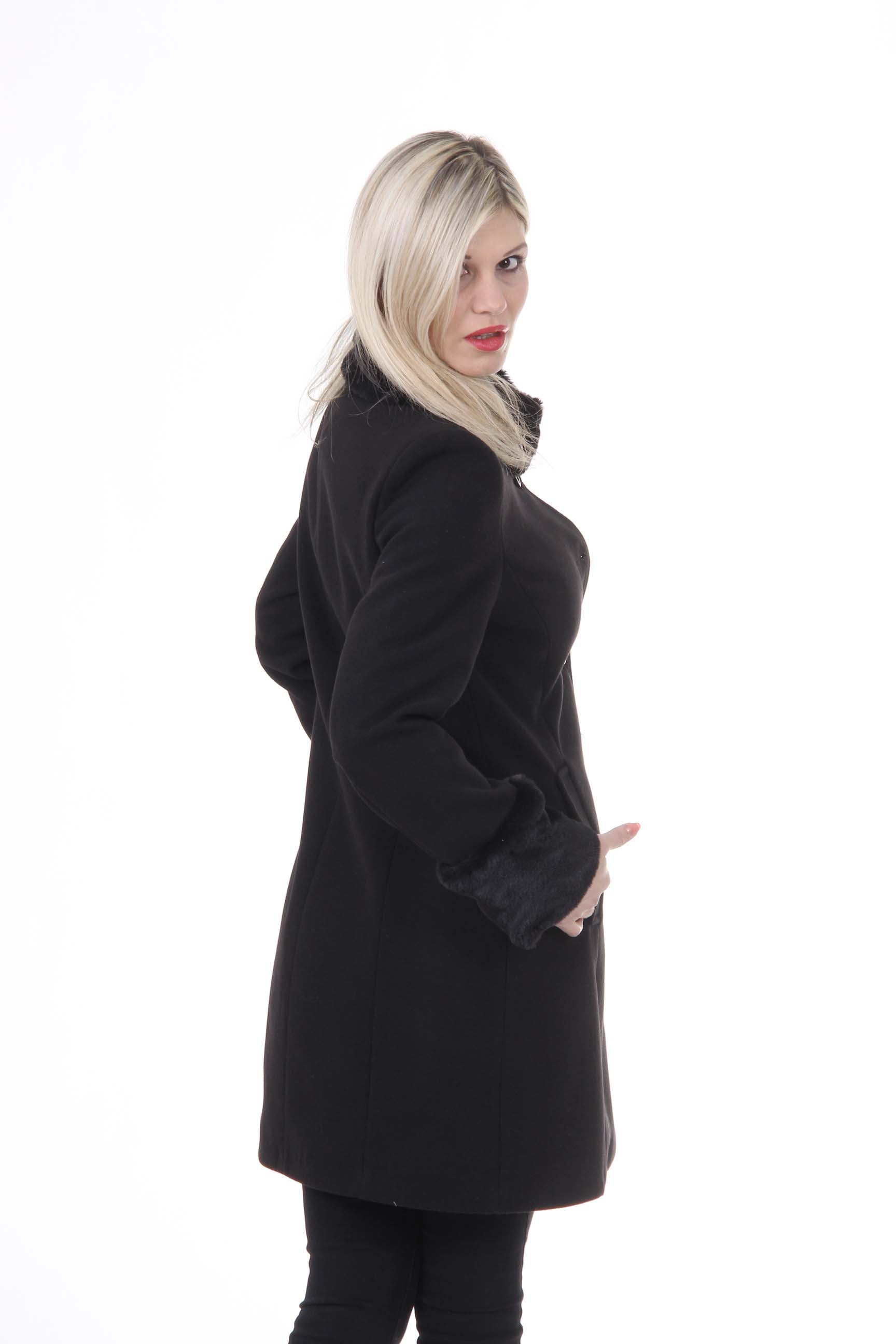 Cappotto da donna V 1969 Italia CAPPOTTO LINDA TESS. VELLUTO + PELLICCIA NERO