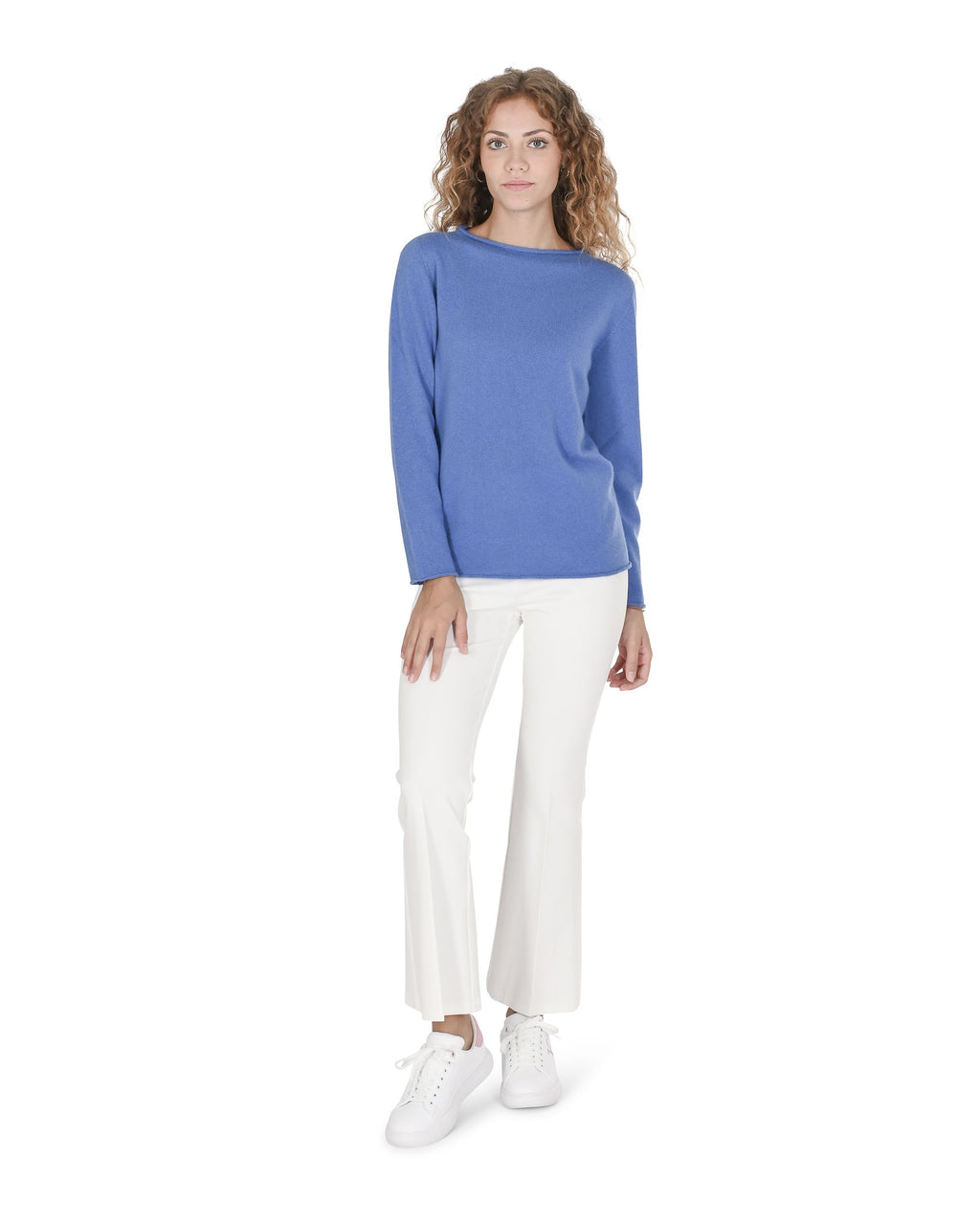 Maglione da donna con scollo a barca in cashmere Crown of Edinburgh COE 0025 BLU BRILLANTE