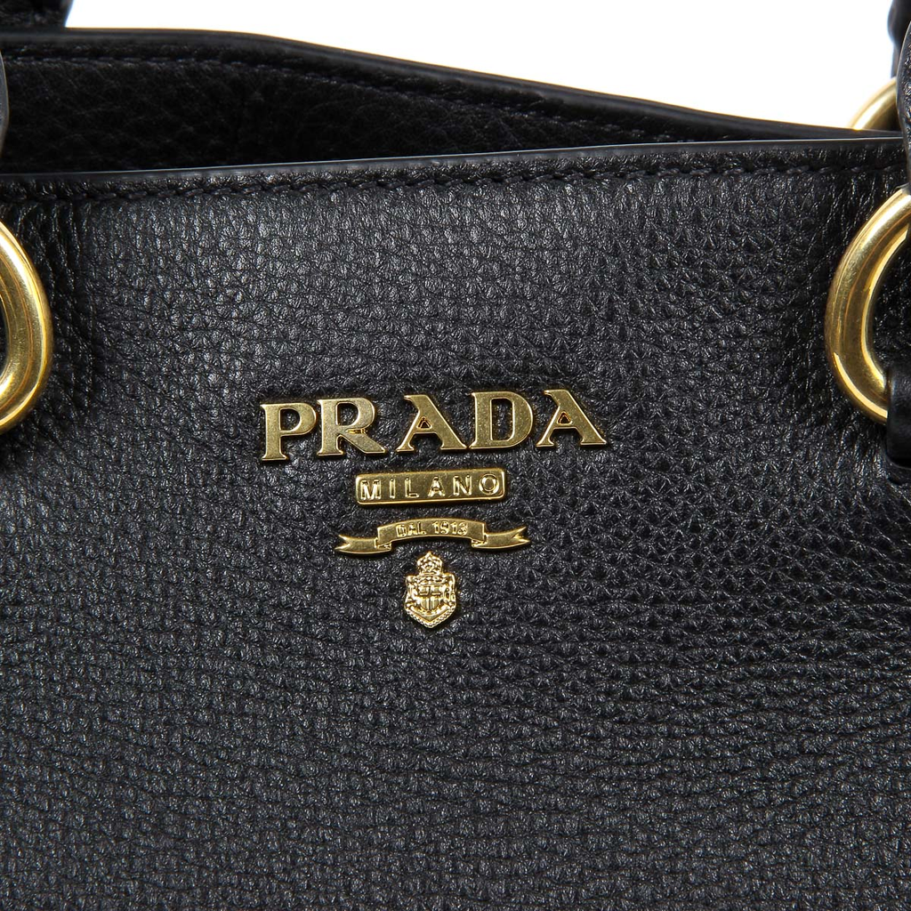 Borsa shopper Prada Vitello Phenix in pelle nera