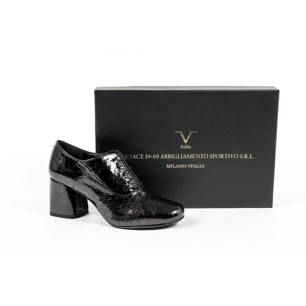 V 1969 Italia Scarpa Oxford con tacco da donna B2461 CRASH NERO