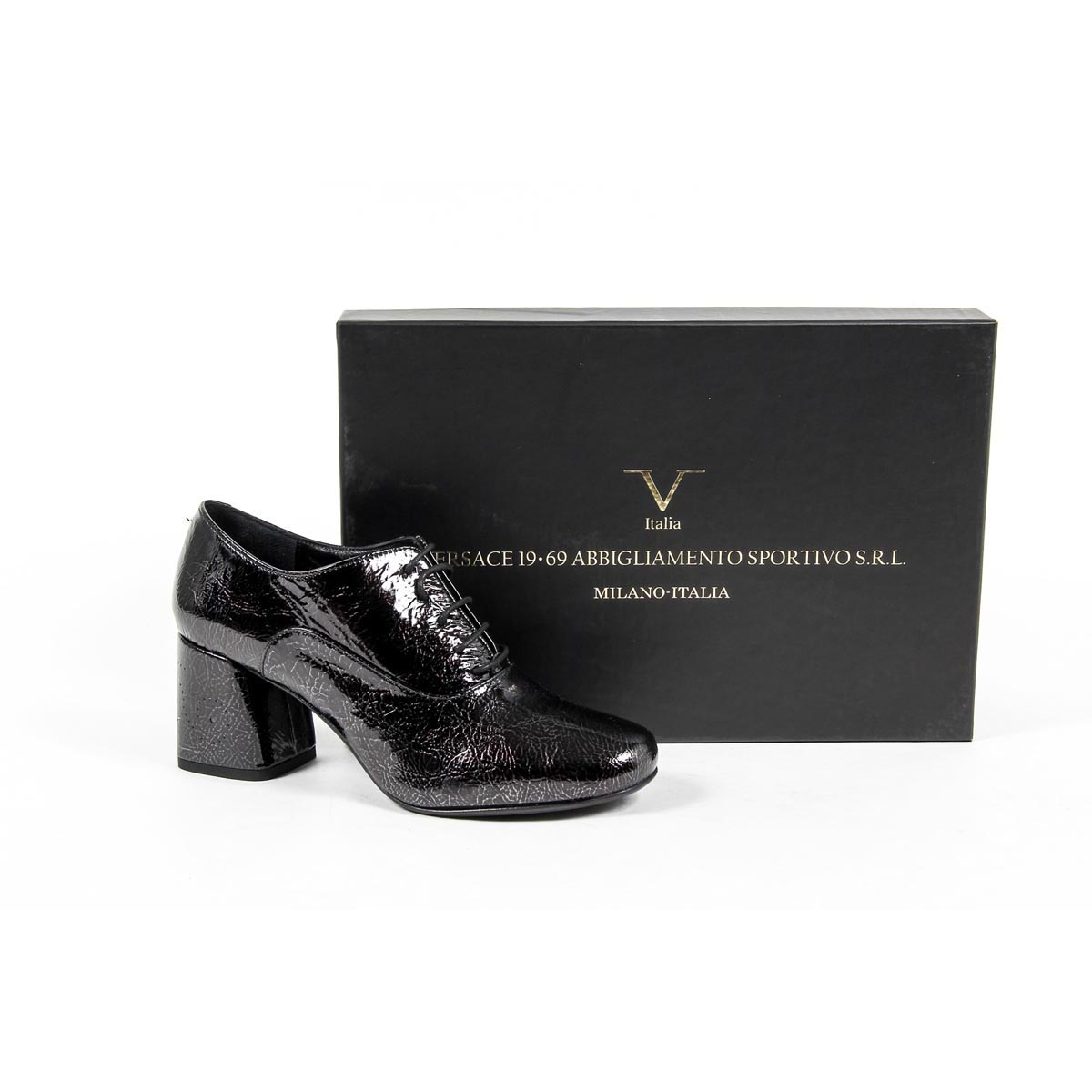 V 1969 Italia Scarpa Oxford con tacco da donna B2461 CRASH NERO