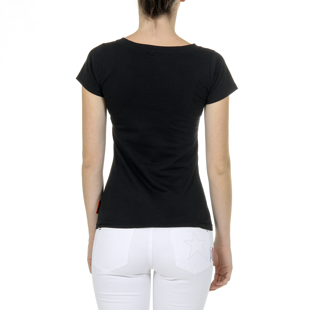 Andrew Charles T-shirt da donna a maniche corte con scollo a V, nera TAPIWA
