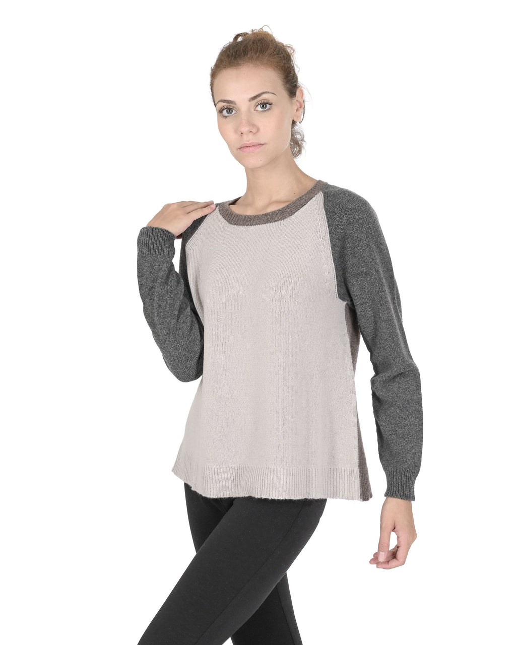 Maglione girocollo da donna in cashmere Crown of Edinburgh COE 0016 GRIGIO/BEIGE